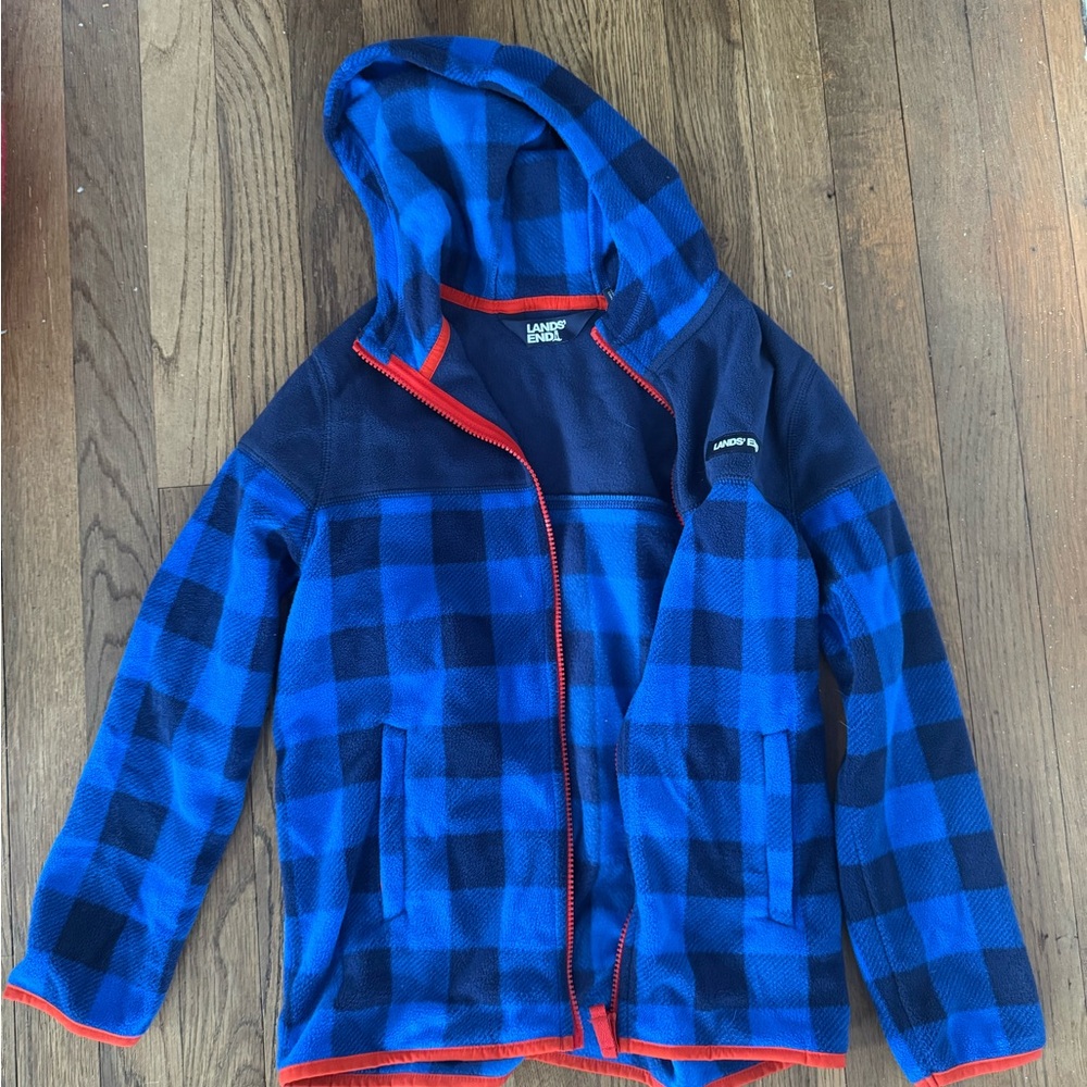 Lands' End Kids Blue and Black Checkered Hoodie